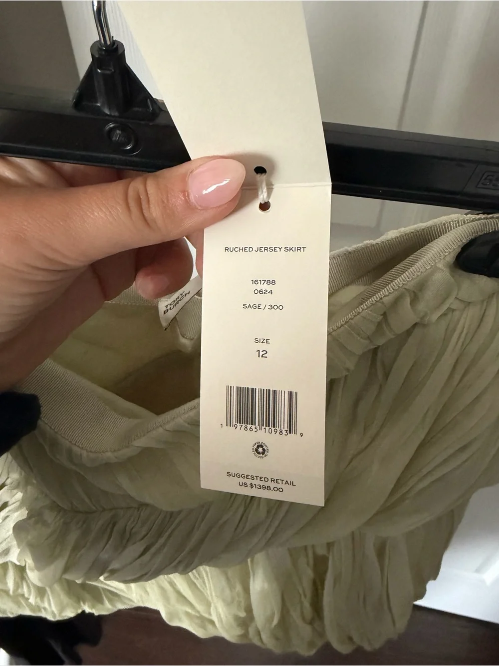 Tory Burch Green Ruched Jersey Silk Mini Skirt $1398 Sz 12